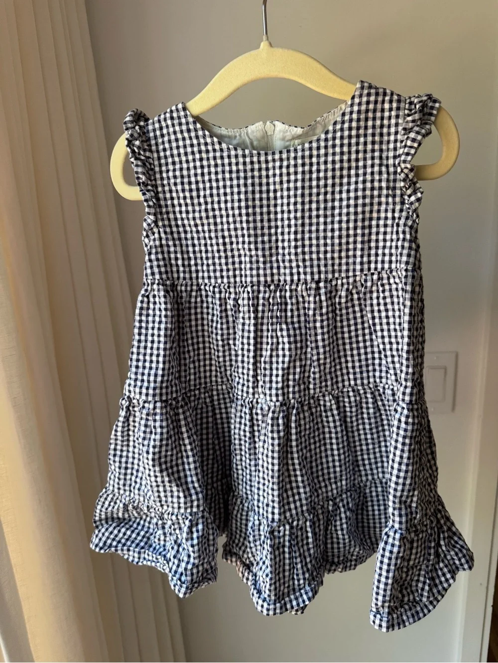 Girls' Navy & White Gingham Tiered Casual Dress